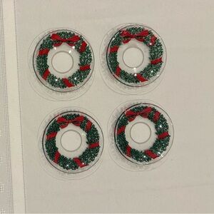 4 Vintage Holiday Wreath Glass Bobeches, Taper Candle Drip Rings
